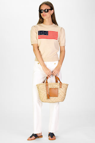 Women's Puff Sleeve Flag Sweater in Tan