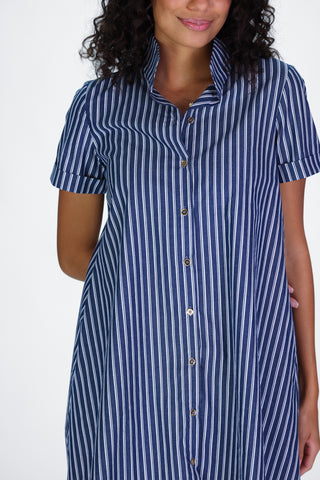 Quinnie Dress in Navy Stacked Stripe