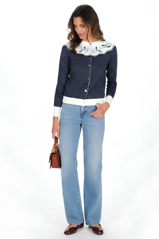 Floral Cardigan in Navy