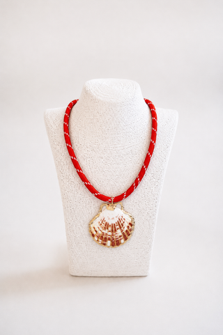 Southern Marc Paracord Necklace in Red with Seashell Pendant