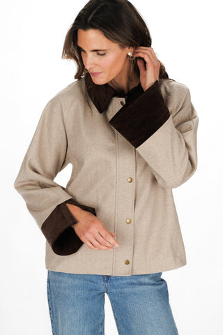 Reid Jacket in Taupe Plush Herringbone