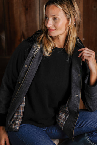 Reid Jacket in Dark Grey Plush Herringbone