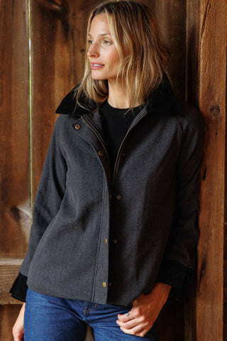 Reid Jacket in Dark Grey Plush Herringbone