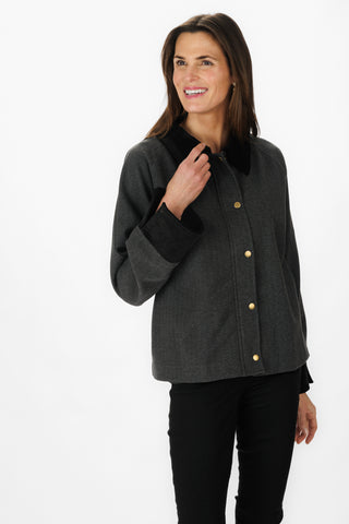 Reid Jacket in Dark Grey Plush Herringbone