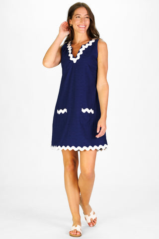 Ric Rac Grand Dress in Navy Eyelet
