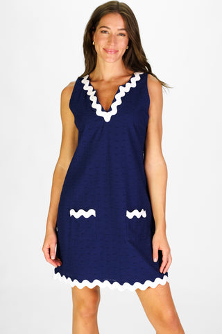Ric Rac Grand Dress in Navy Eyelet