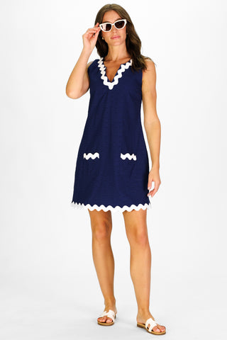 Ric Rac Grand Dress in Navy Eyelet