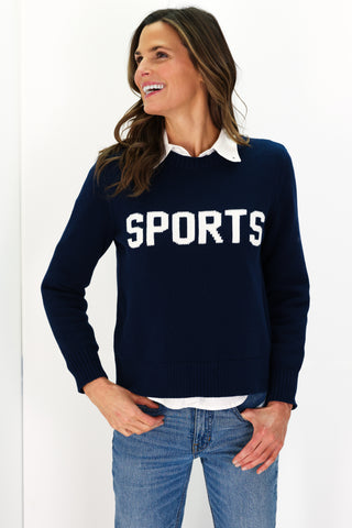 Navy Cotton 'SPORTS' Crew Neck Sweater