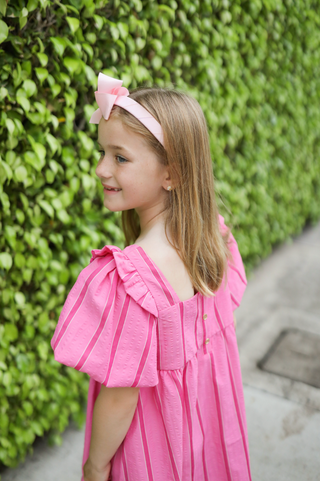 Girls Dylan Dress in Candy Pink Seersucker