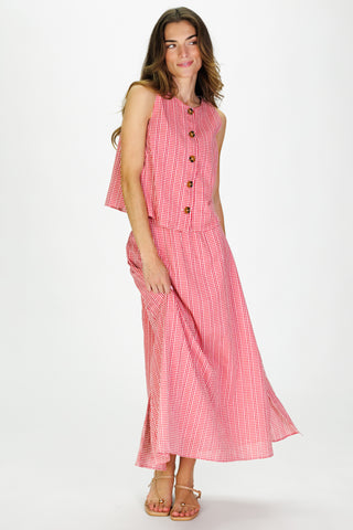 Women's Mira Midi Skirt in Red Stitched Gingham