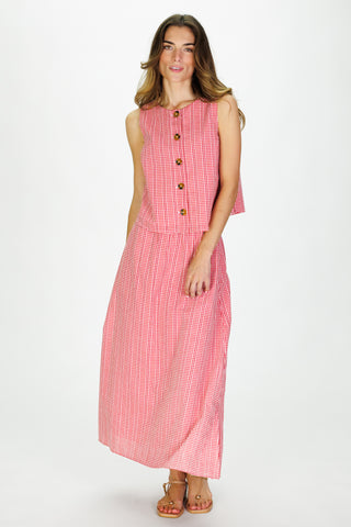 Women's Della Top in Red Stitched Gingham