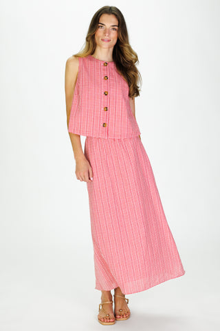 Women's Mira Midi Skirt in Red Stitched Gingham