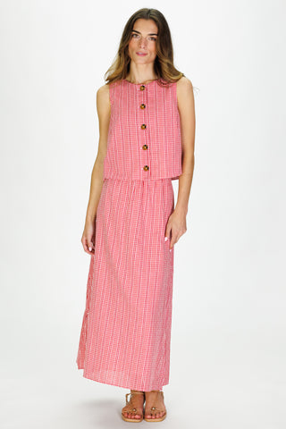 Women's Della Top in Red Stitched Gingham