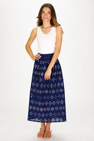 Women's Shelley Skirt in Navy Garden Eyelet