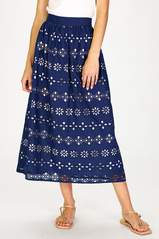 Women's Shelley Skirt in Navy Garden Eyelet