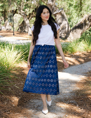Shelley Skirt in Navy Garden Eyelet