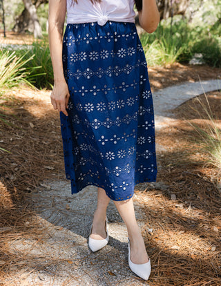Shelley Skirt in Navy Garden Eyelet