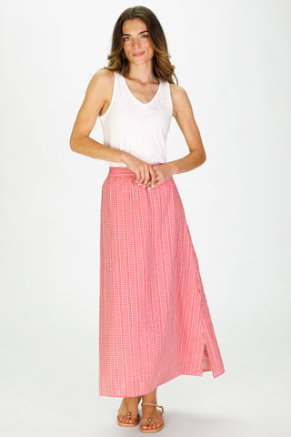 Women's Mira Midi Skirt in Red Stitched Gingham