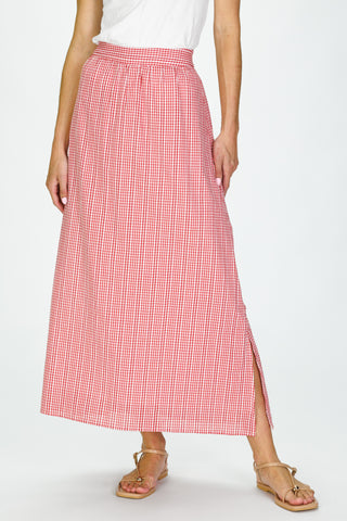 Women's Mira Midi Skirt in Red Stitched Gingham