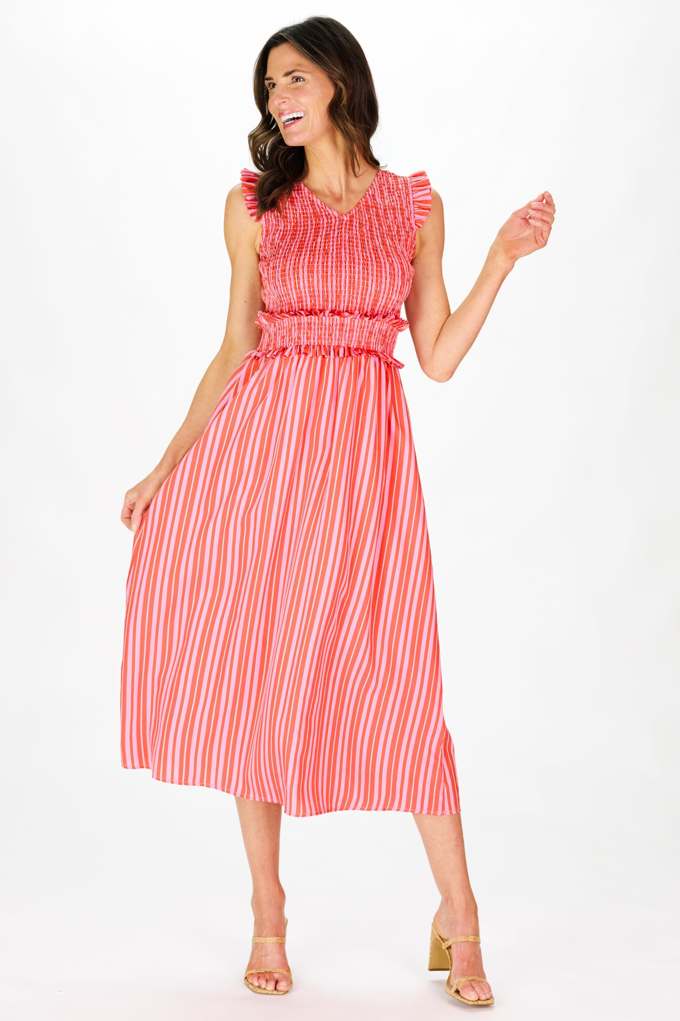 Women's Shiloh Dress in Red & Pink Stripe