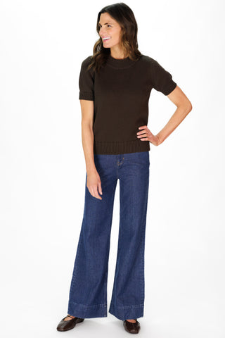 Short Sleeve Greer Sweater in Chocolate
