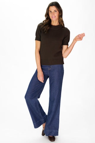 Short Sleeve Greer Sweater in Chocolate