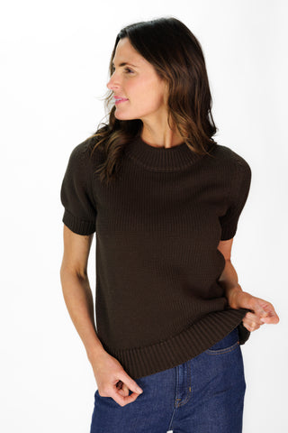 Short Sleeve Greer Sweater in Chocolate