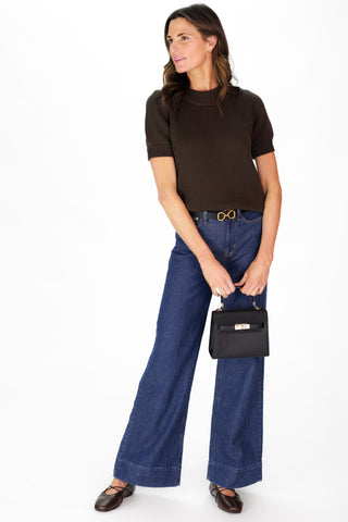 Short Sleeve Greer Sweater in Chocolate