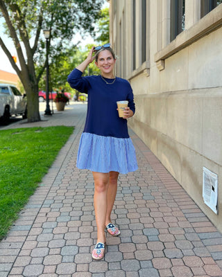 Marisol Dress in Navy/Navy & White Stripe