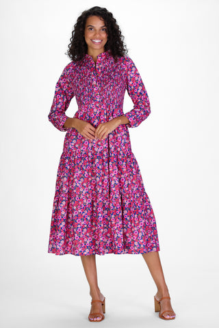 Stephanie Midi Dress in Berry Blooms