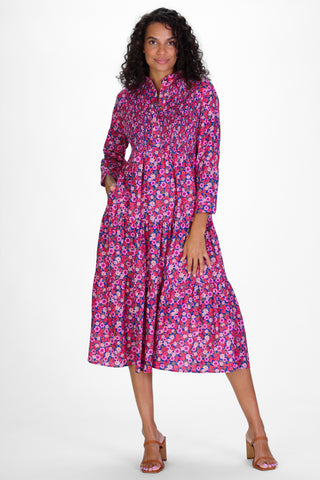 Stephanie Midi Dress in Berry Blooms