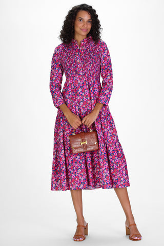 Stephanie Midi Dress in Berry Blooms