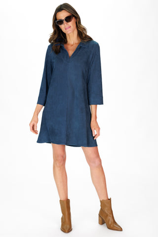 Suede Victoria Dress in Navy