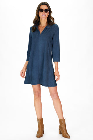 Suede Victoria Dress in Navy