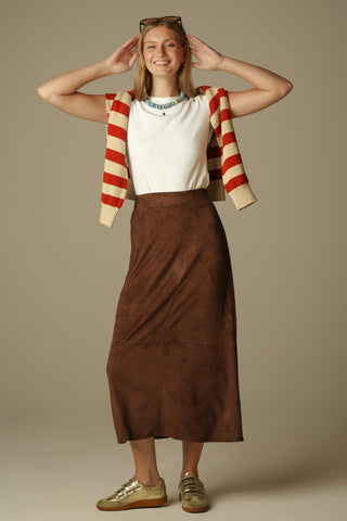 Blaire Quarter Zip Sweater in Tan and Rust Stripe