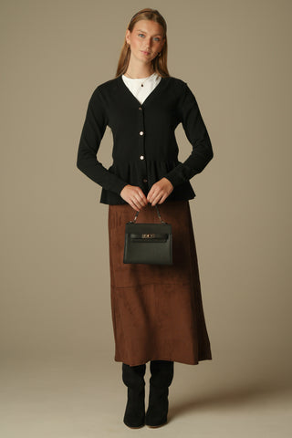 Peplum Cardigan in Black with Gold Buttons
