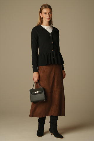 Peplum Cardigan in Black with Gold Buttons