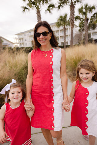Scalloped Cassidy Dress in Teaberry & White Eyelet