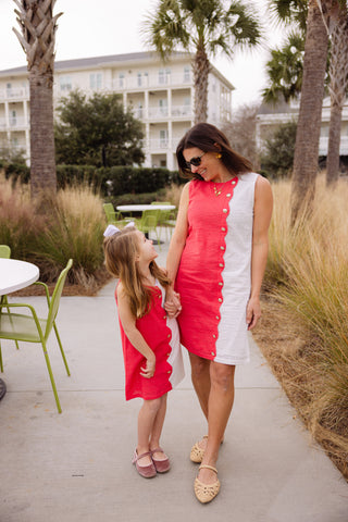 Scalloped Cassidy Dress in Teaberry & White Eyelet