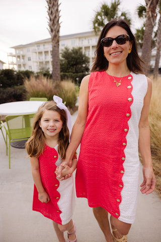 Scalloped Cassidy Dress in Teaberry & White Eyelet