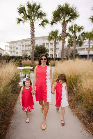 Scalloped Cassidy Dress in Teaberry & White Eyelet