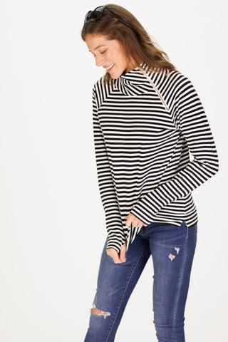 The Bowen Sweatshirt in SuperSoft Black & White Stripe