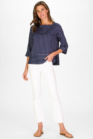 Tilda Top in Navy Linen Stripe