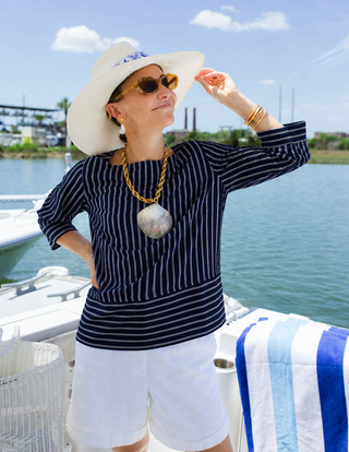 Tilda Top in Navy Linen Stripe