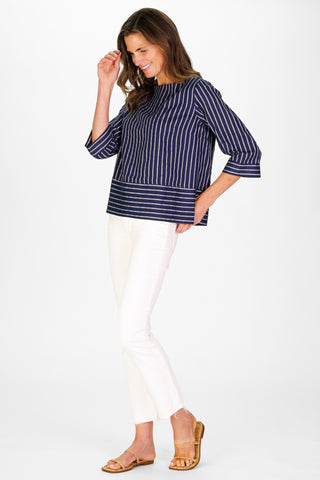 Tilda Top in Navy Linen Stripe