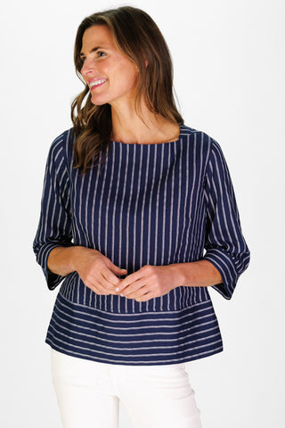 Tilda Top in Navy Linen Stripe