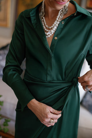 Tilden Dress in Spruce Stretch Satin