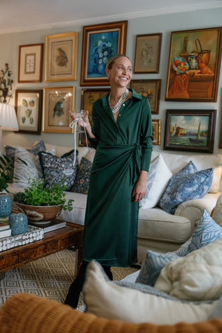 Tilden Dress in Spruce Stretch Satin