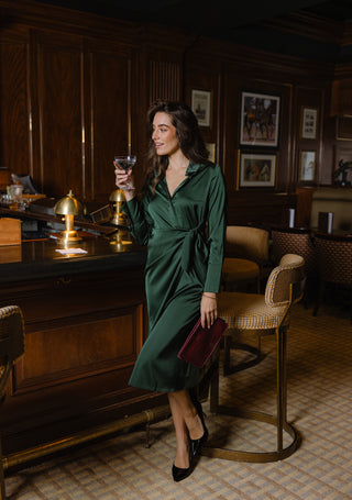 Tilden Dress in Spruce Stretch Satin