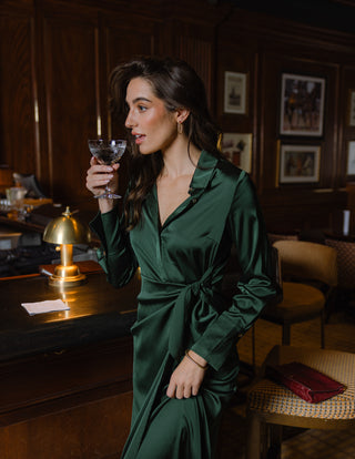 Tilden Dress in Spruce Stretch Satin